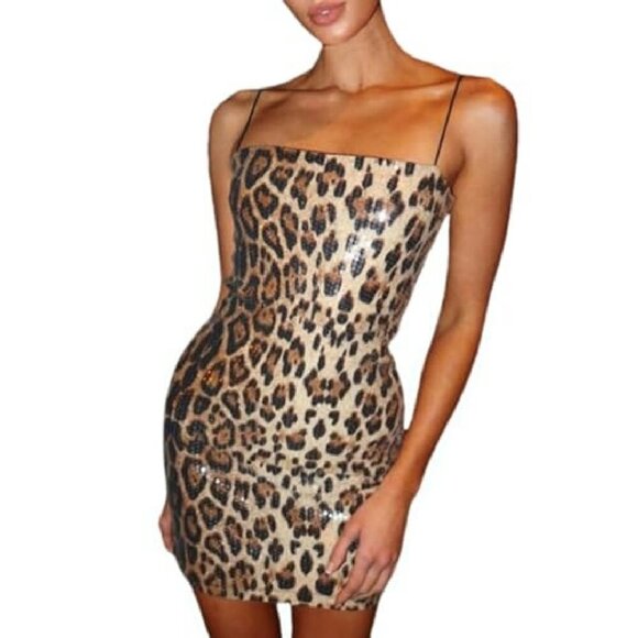 Sequin Mini Dress Bodycon Spaghetti Strap Party Clubwear - Picture 2 of 8
